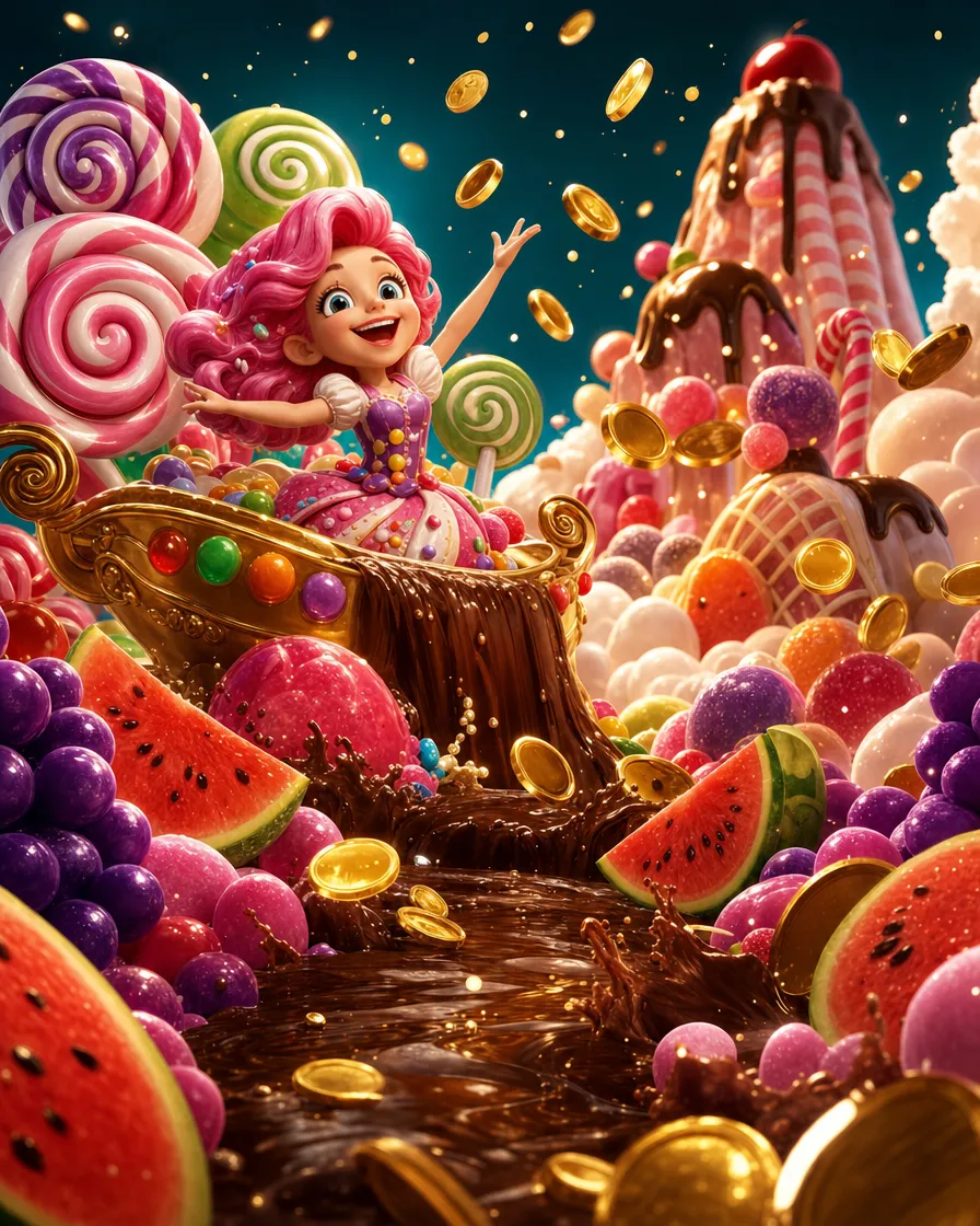 Titelbild des Spiels Sweet Bonanza mit Süßigkeiten und bunten Früchten