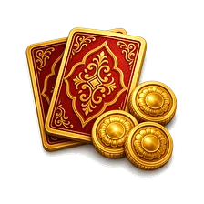 Symbol für Baccarat mit zwei verdeckten Karten und Goldmünzen