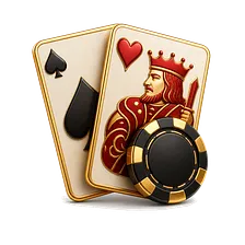 Symbol für Blackjack mit Spielkarten und einem Jeton