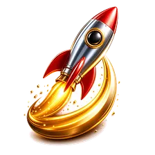 Symbol für Crash-Spiele mit Rakete auf einer goldenen Kurve